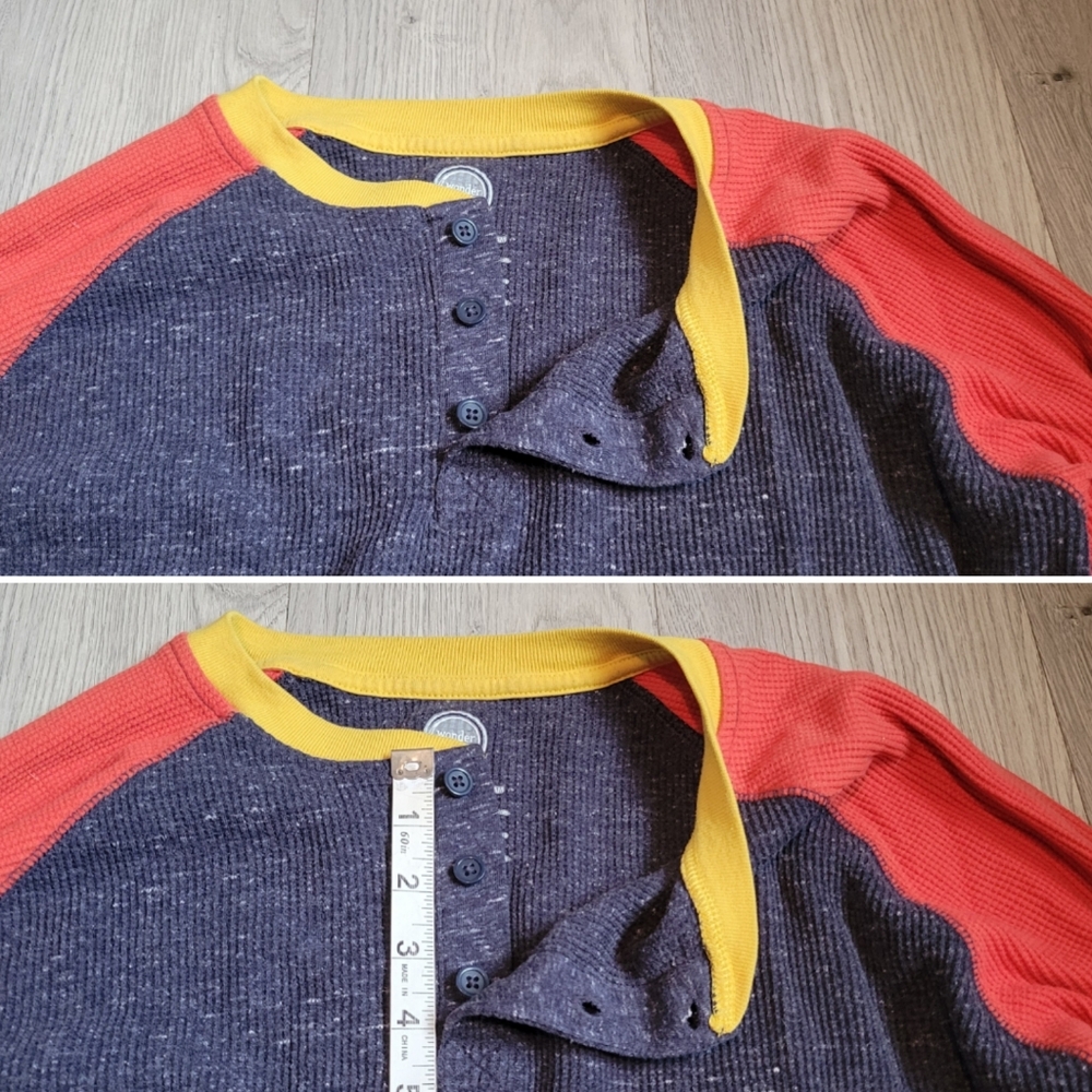 Wonder Nation Henley Colorblock Orange, Yellow, Blue Long Sleeve Top, Boy's XXL - Picture 10 of 13